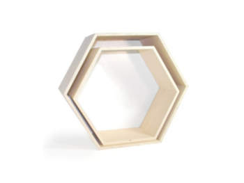 Wandregal Sechseckig aus Holz - 2er Set - Weiss