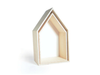 Wandregal Haus aus Holz - 2er Set - Weiss